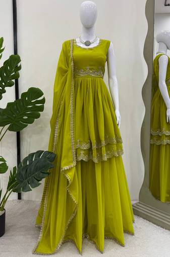 light green faux georgette salwar suit dupatta