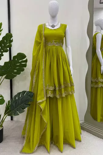 light green faux georgette salwar suit dupatta