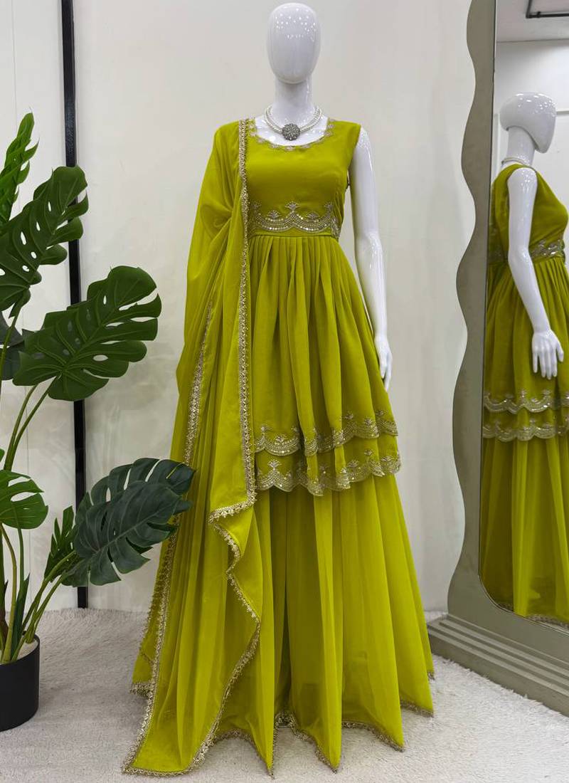 light green faux georgette salwar suit dupatta