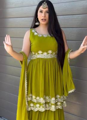 light green faux georgette salwar suit dupatta 2