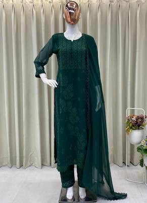 green georgette salwar suit dupatta 1