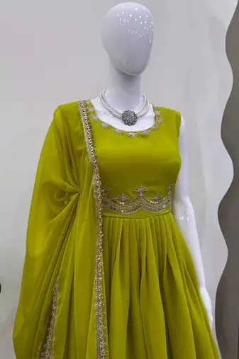 light green faux georgette salwar suit dupatta
