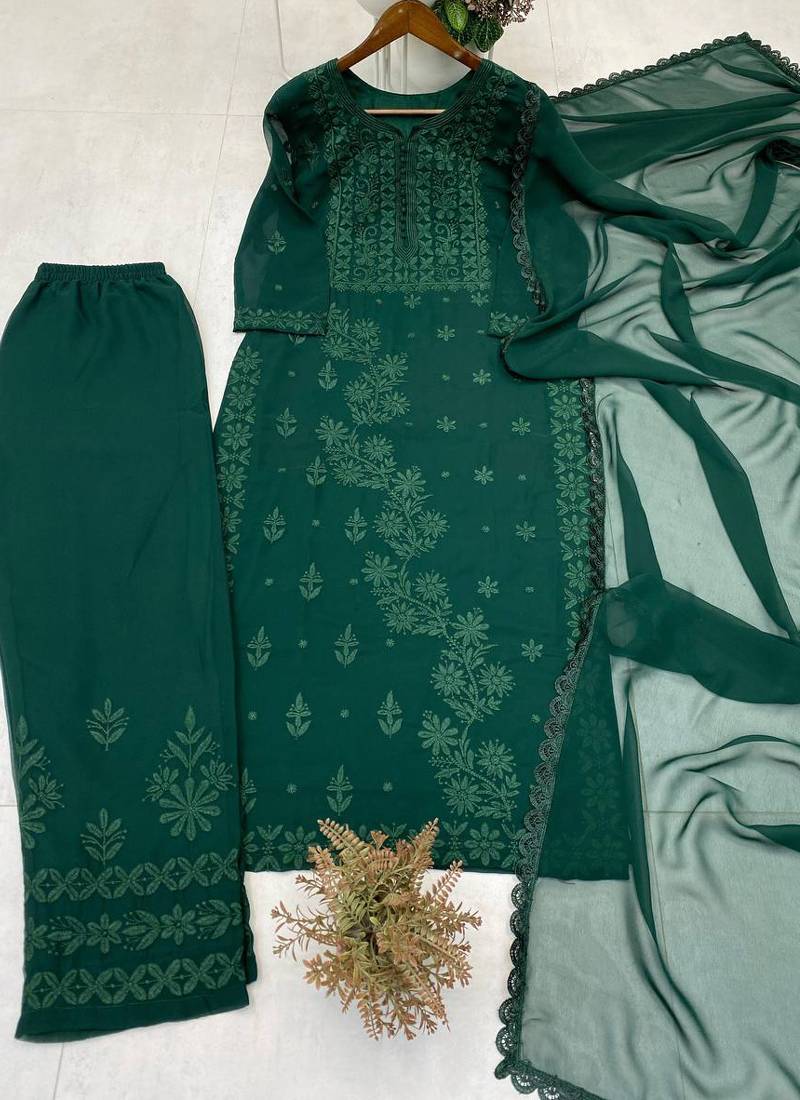green georgette salwar suit dupatta