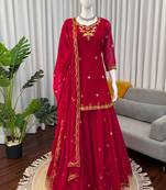 red faux georgette salwar suit dupatta