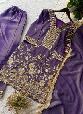 purple salwar suit dupatta 2