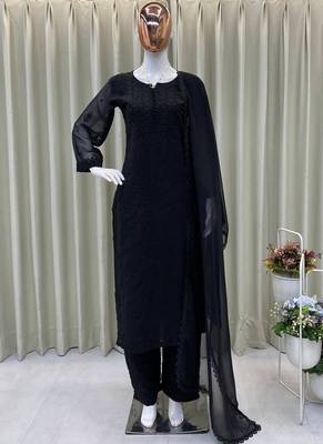 black georgette salwar suit dupatta 1
