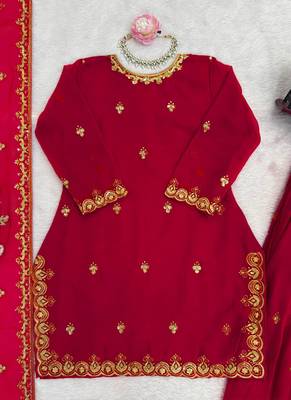 red faux georgette salwar suit dupatta 3