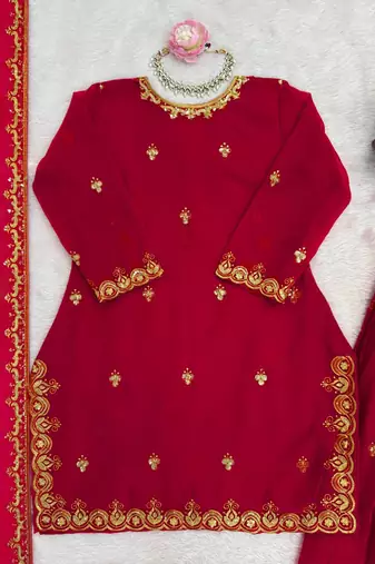 red faux georgette salwar suit dupatta