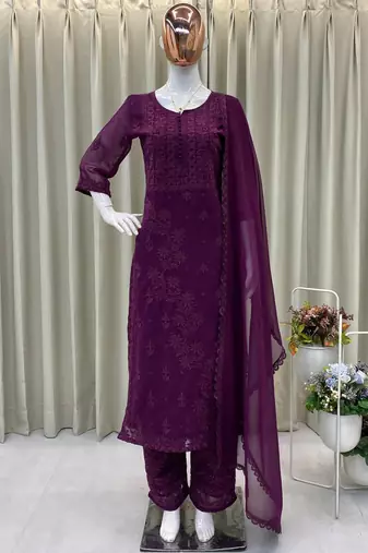 purple georgette salwar suit dupatta