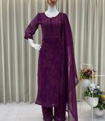 purple georgette salwar suit dupatta