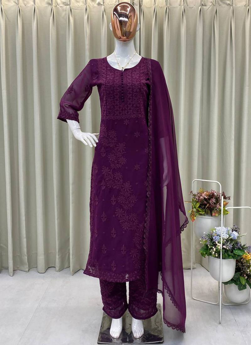 purple georgette salwar suit dupatta