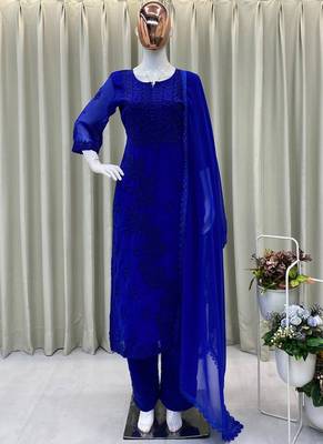 blue georgette salwar suit dupatta 1