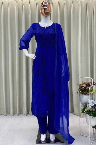blue georgette salwar suit dupatta