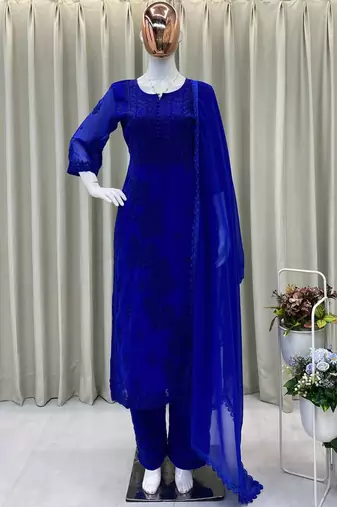 blue georgette salwar suit dupatta
