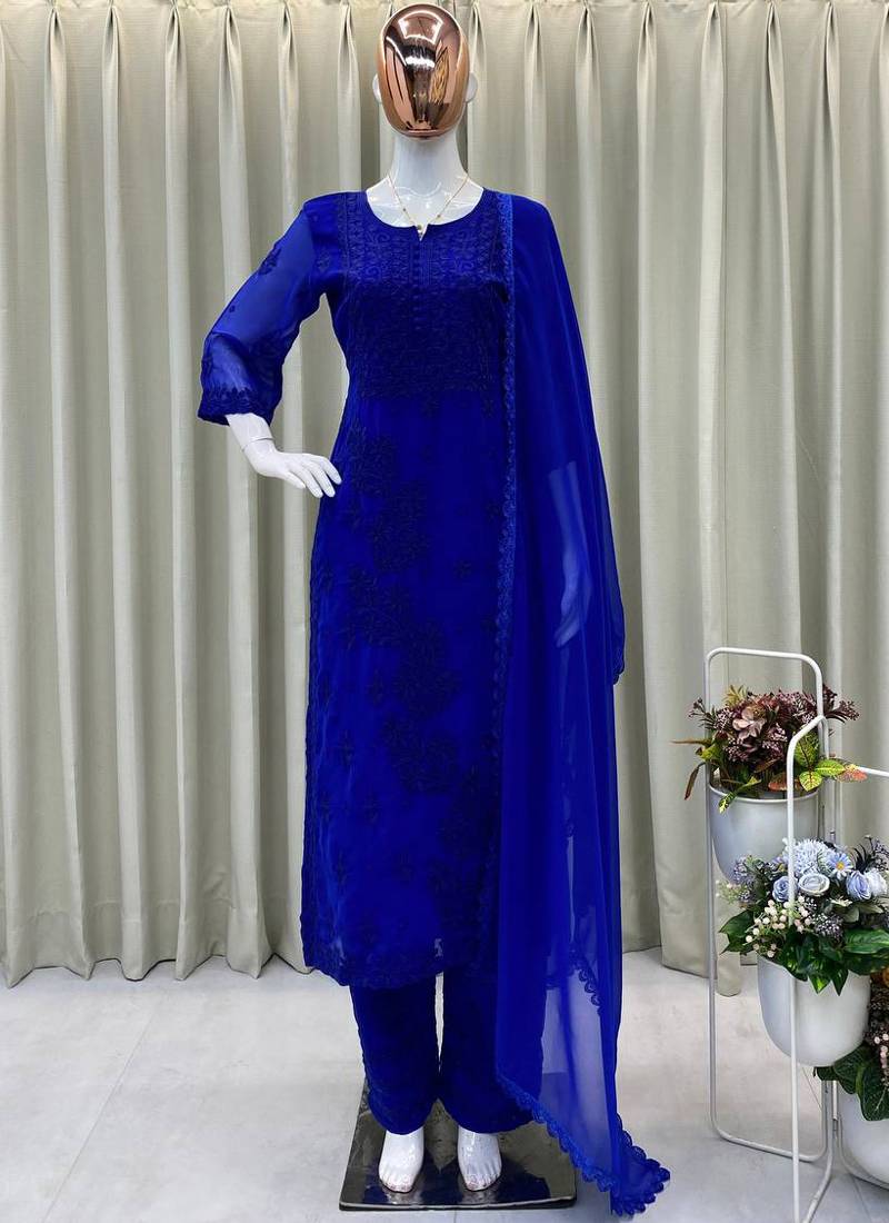 blue georgette salwar suit dupatta