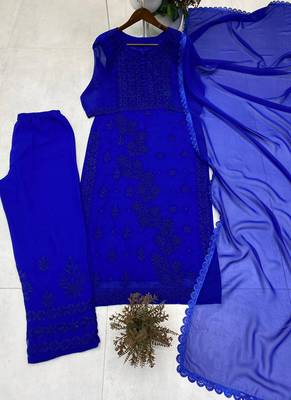 blue georgette salwar suit dupatta 2