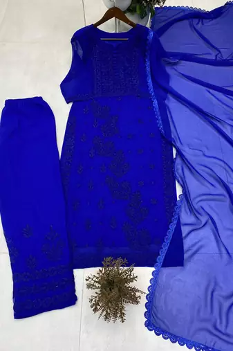 blue georgette salwar suit dupatta