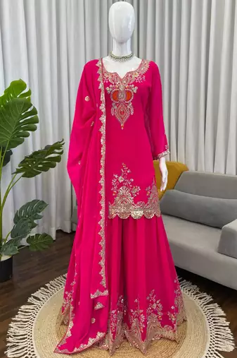 pink faux georgette salwar suit dupatta