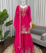 pink faux georgette salwar suit dupatta