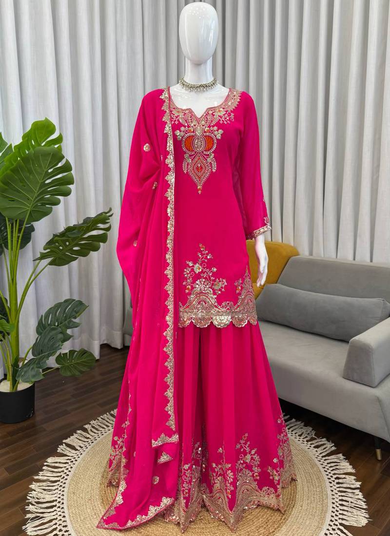 pink faux georgette salwar suit dupatta