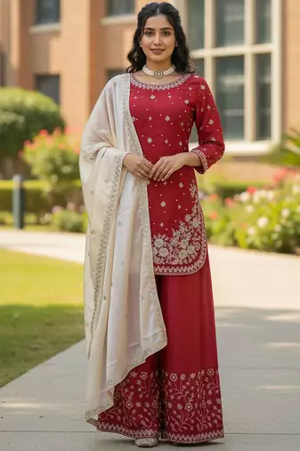 red silk blend salwar suit dupatta