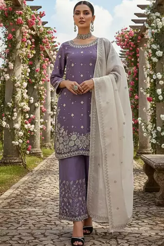purple silk blend salwar suit dupatta