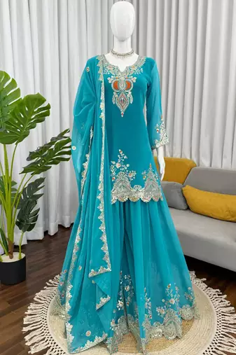 turquoise faux georgette salwar suit dupatta