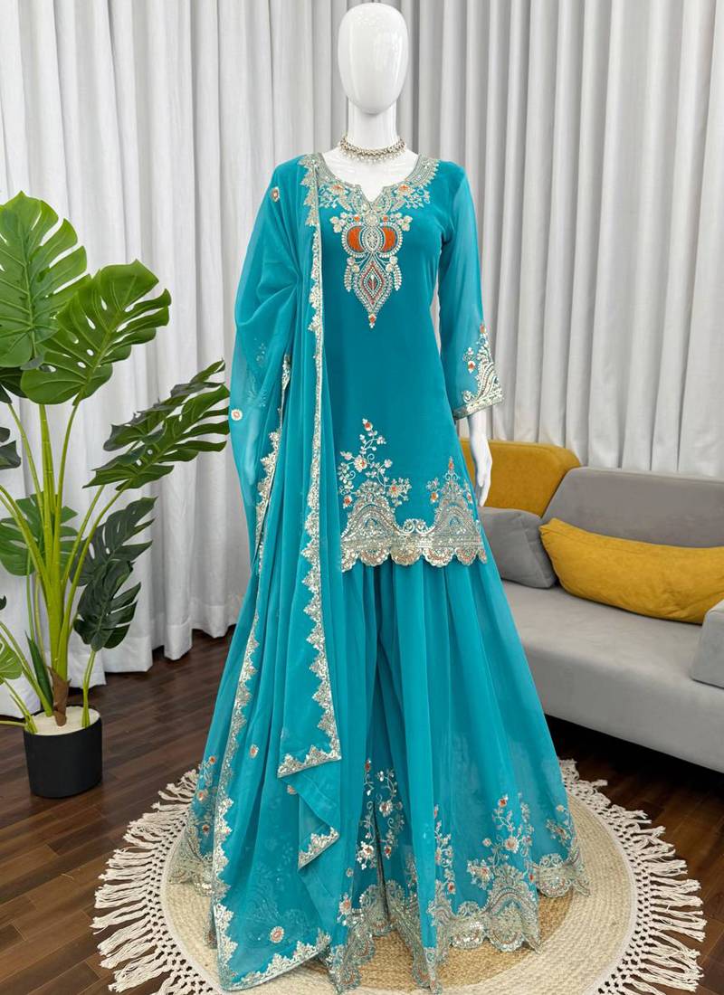 turquoise faux georgette salwar suit dupatta