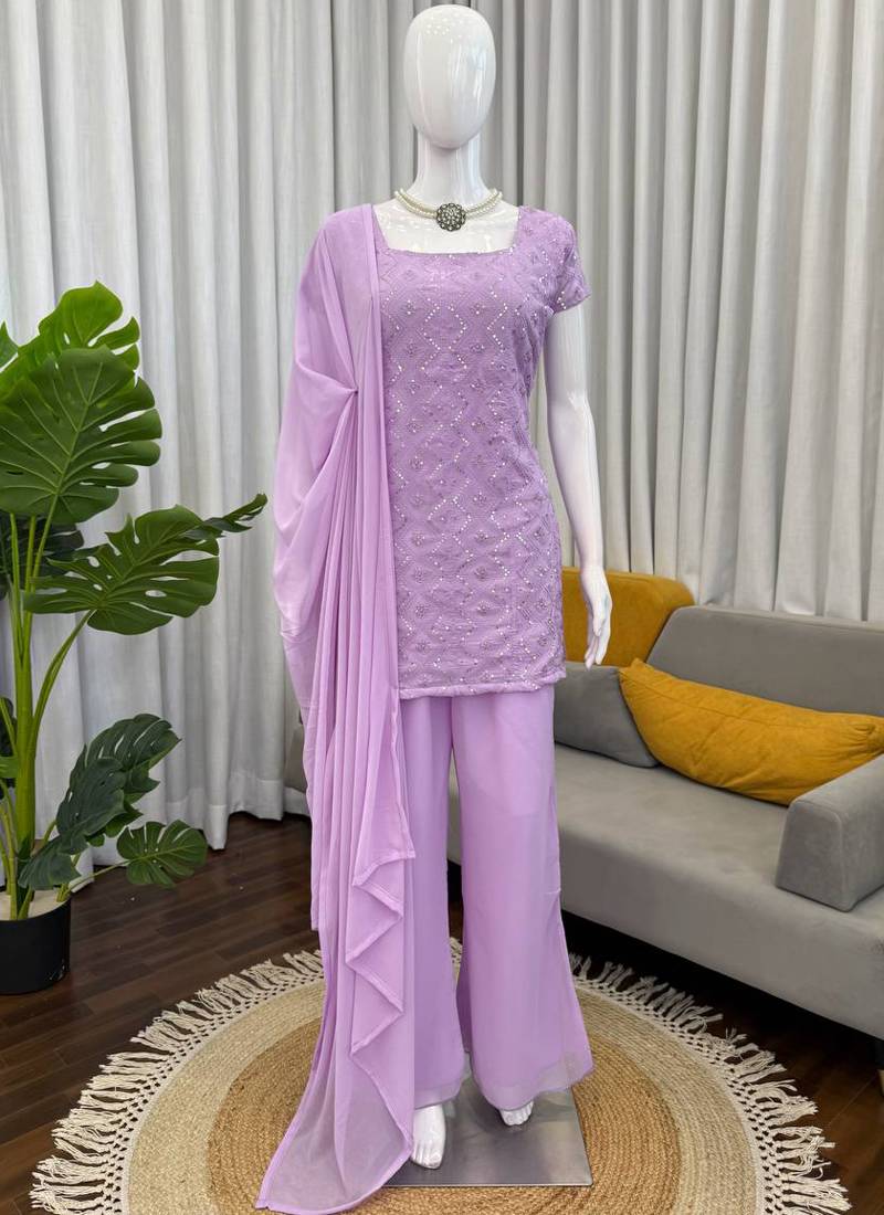 lavender faux georgette salwar suit dupatta