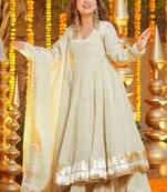 white chinon silk blend anarkali salwar suit dupatta