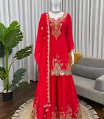 red faux georgette salwar suit dupatta