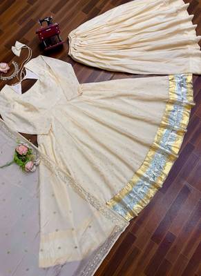 white chinon silk blend anarkali salwar suit dupatta 4