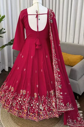 pink crepe silk blend anarkali salwar suit dupatta