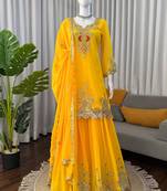 yellow faux georgette salwar suit dupatta