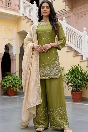 mahendi silk blend salwar suit dupatta