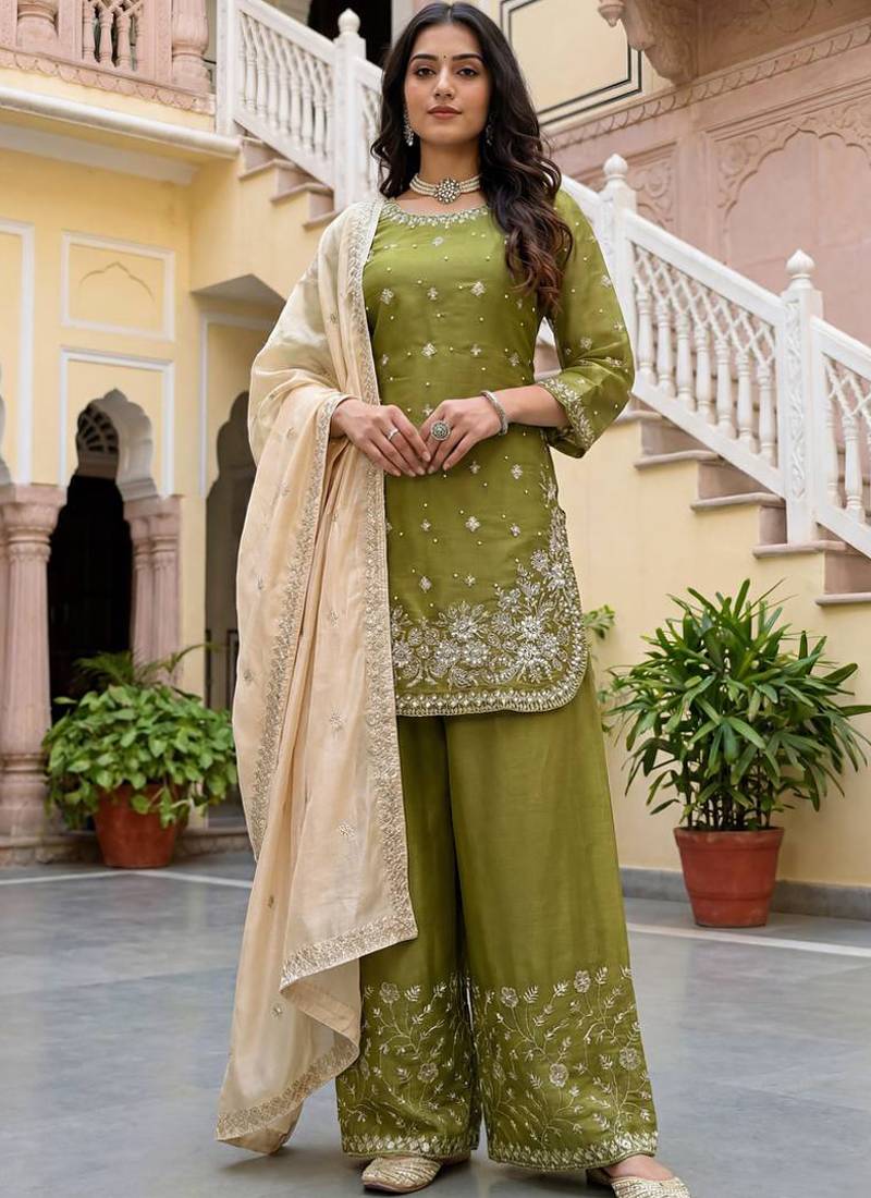 mahendi silk blend salwar suit dupatta
