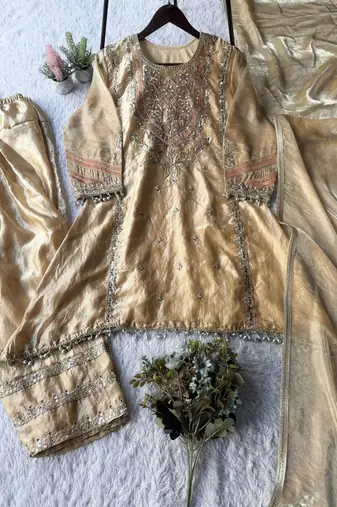 golden embroidered salwar suit dupatta