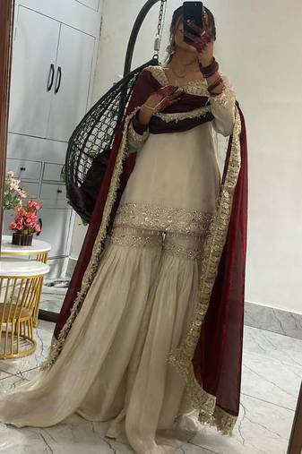 cream chinon salwar suit dupatta