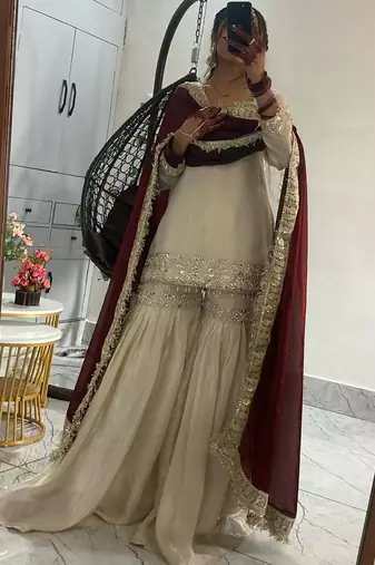 cream chinon salwar suit dupatta