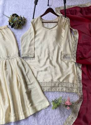 cream chinon salwar suit dupatta 2