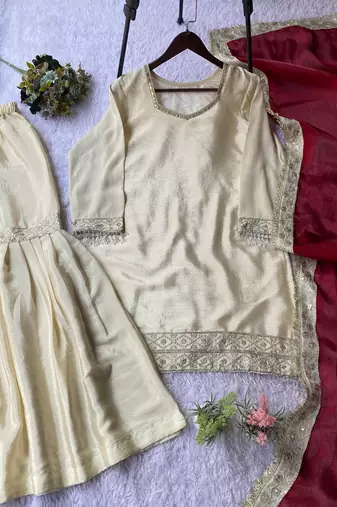 cream chinon salwar suit dupatta