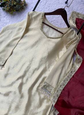 cream chinon salwar suit dupatta 3