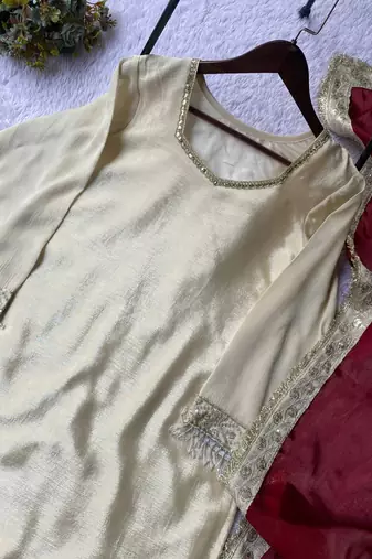 cream chinon salwar suit dupatta