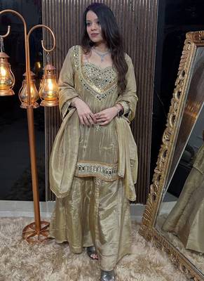 beige salwar suit dupatta 1