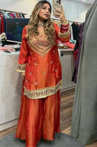 orange embroidered salwar suit dupatta