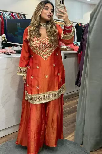 orange embroidered salwar suit dupatta