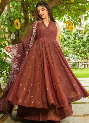 brown anarkali salwar suit dupatta 1