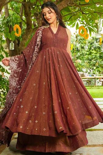 brown anarkali salwar suit dupatta