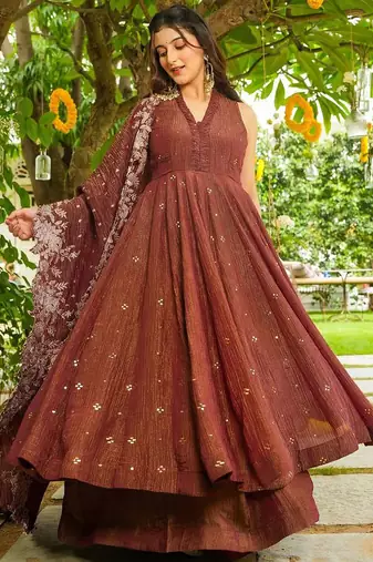 brown anarkali salwar suit dupatta
