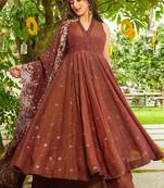 brown anarkali salwar suit dupatta